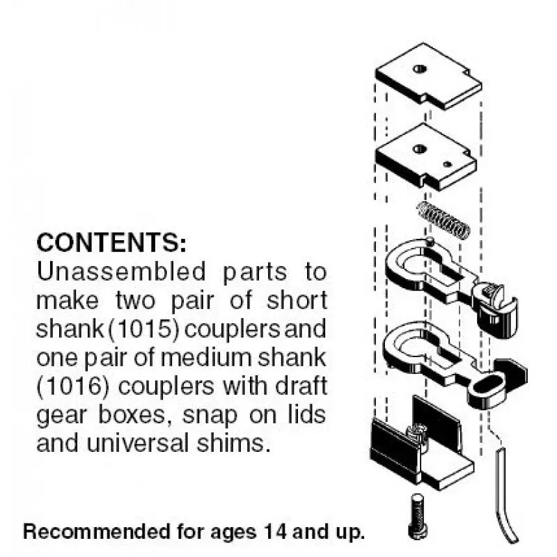 00102000 - Unassembled Rda Body Mount Couplers - 3 Pair (N Scale) 1