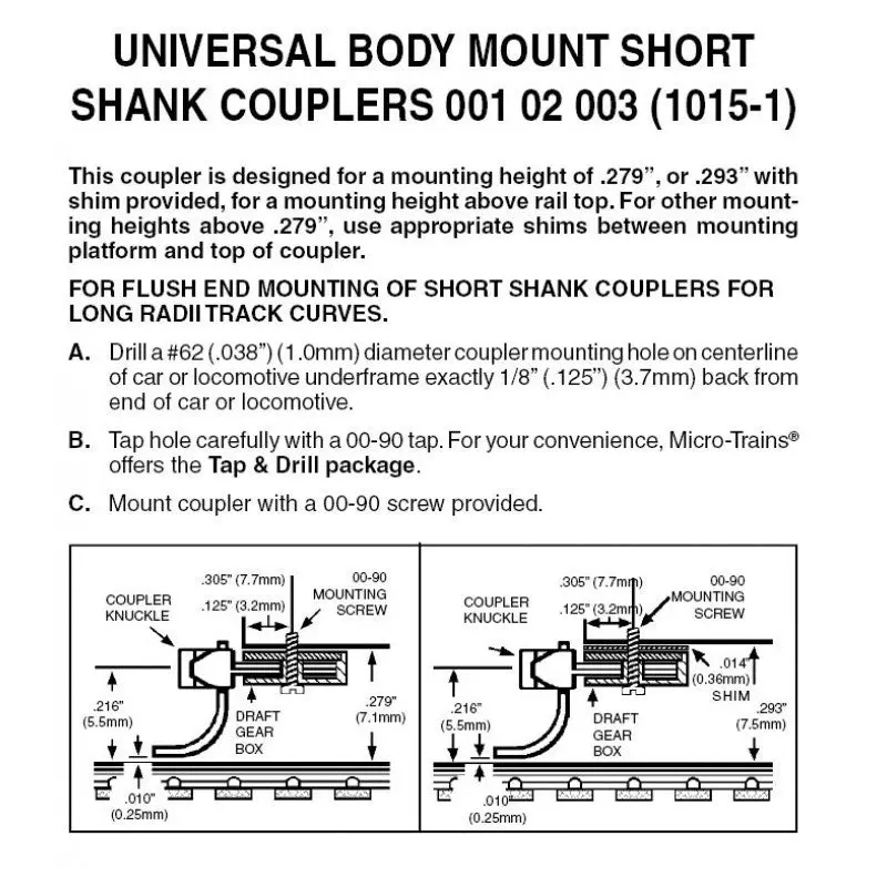 00102003 - Body Mount Short Shank Couplers - 2 Pair (N Scale) 1