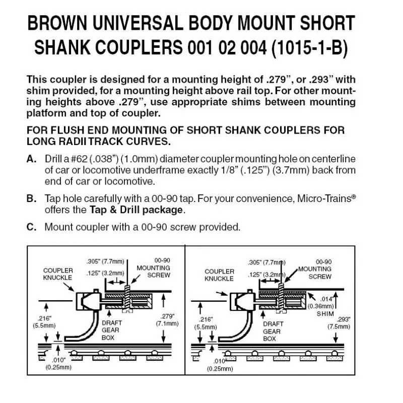 00102004 - Body Mount Universal Short Shank Couplers - Brown - 2 Pair (N Scale) 1