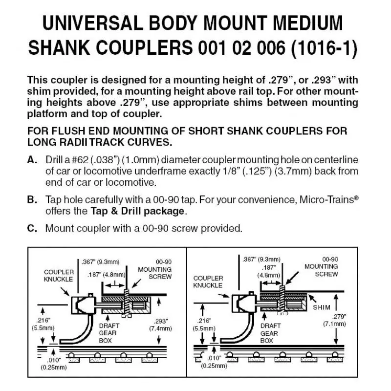 00102006 - Body Mount Universal Medium Shank Couplers - 2 Pair (N Scale) 1