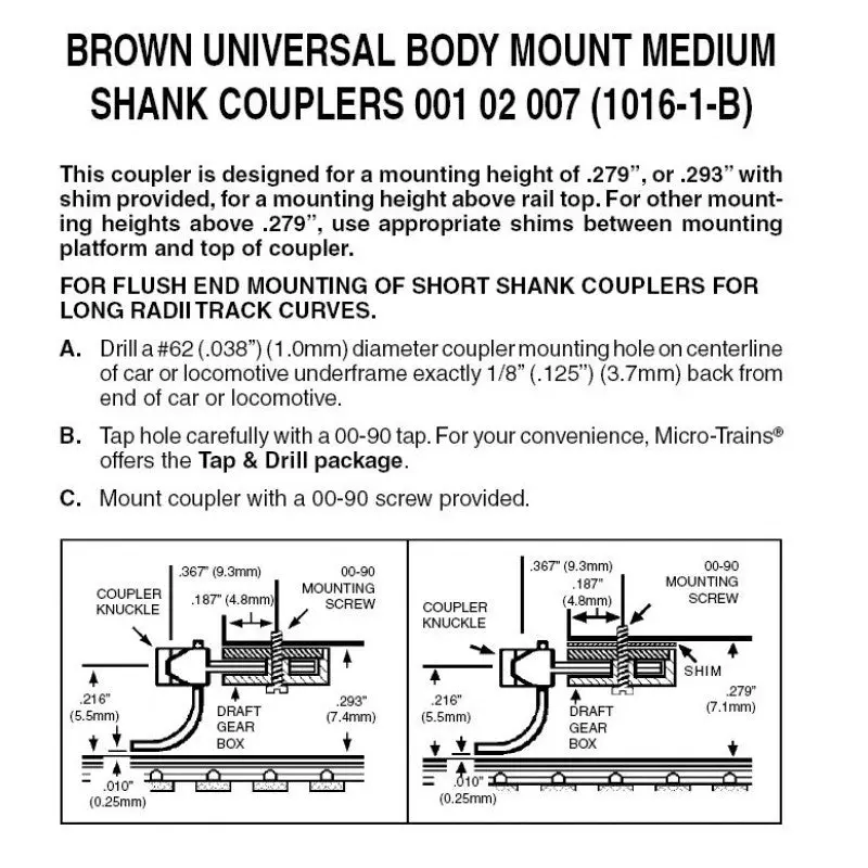 00102007 - Body Mount Universal Medium Shank Couplers - Brown - 2 Pair (N Scale) 1