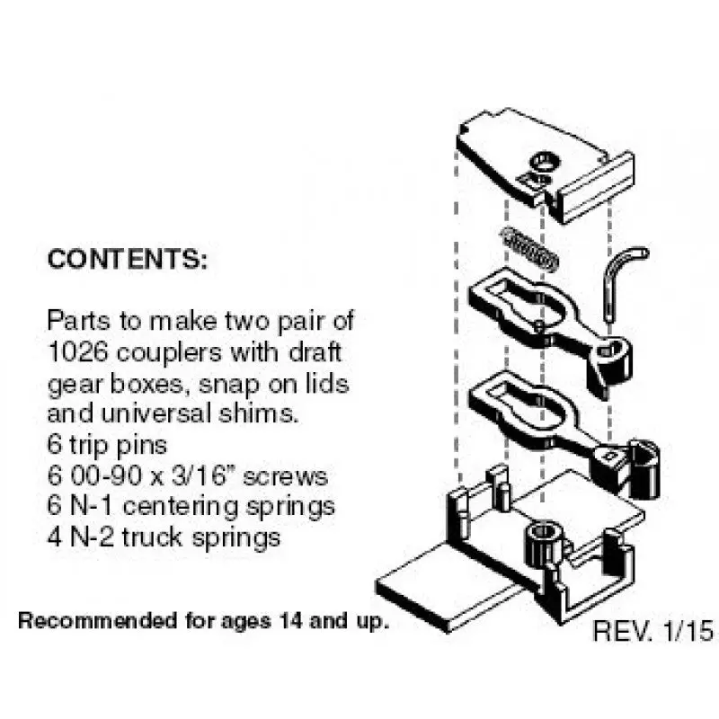 00102013 - Unassembled Body Mount Adaptor Draft Gear & Couplers - 2 Pair (N Scale) 1