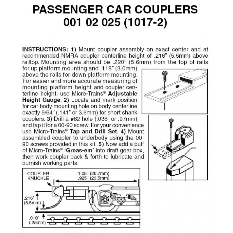 00102025 - Passenger Car Couplers - 2 Pair (N Scale) 1