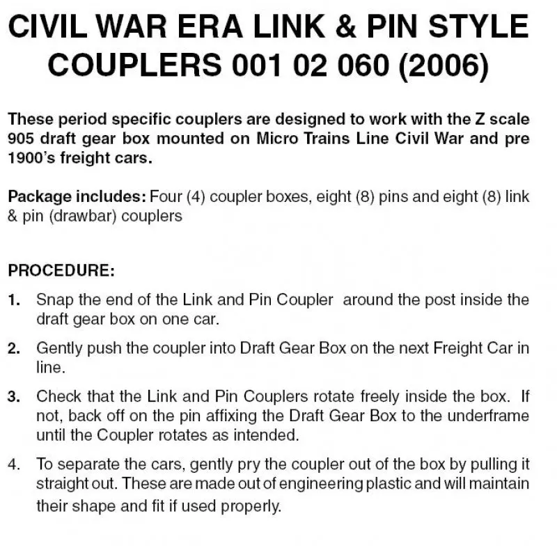 00102060 - Civil War Era Link & Pin Style Couplers - 2 Pair (N Scale) 1