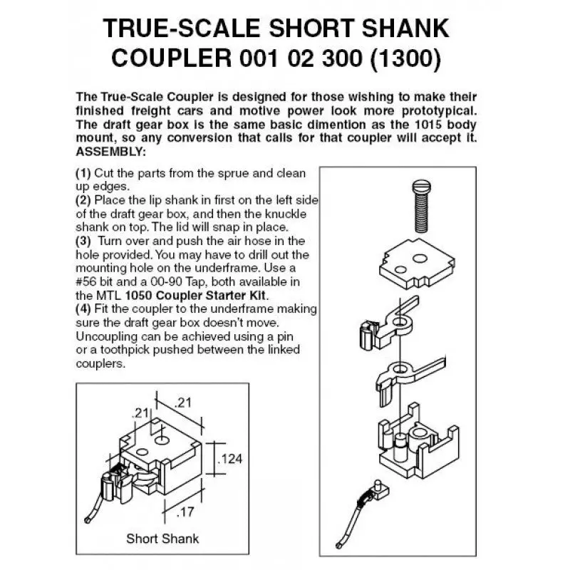 00102300 - True Scale Coupler - Short Shank - 2 Pair (N Scale) 1