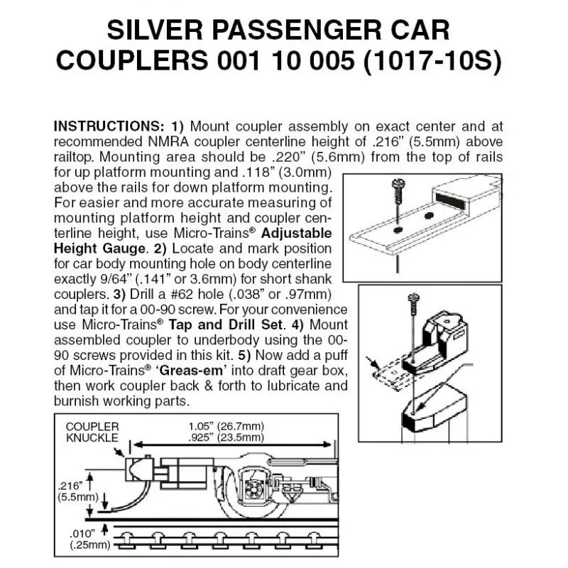 00110005 - Passenger Car Couplers - Silver - 10 Pair (N Scale) 1