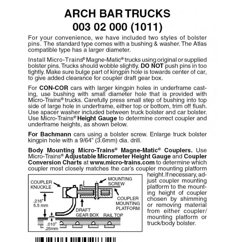 00302000 - Arch Bar Bogies - Without Coupler - 1 Pair (N Scale) 1