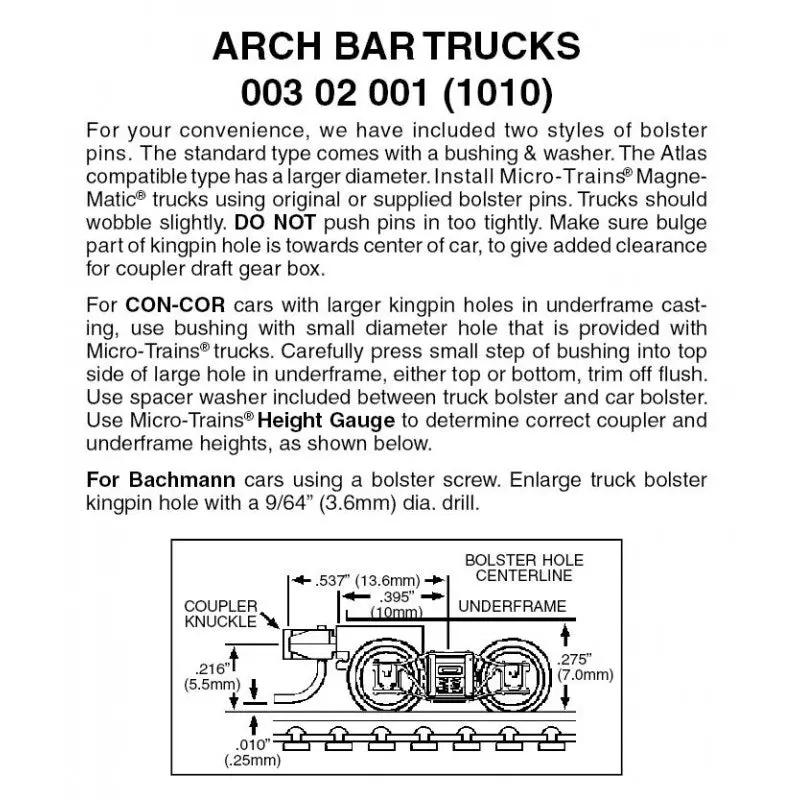 00302001 - Arch Bar Bogies With Short Extension Coupler - 1 Pair (N Scale) 1