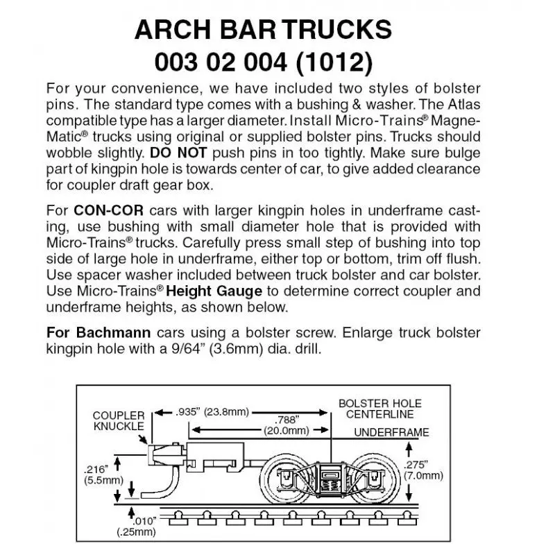 00302004 - Arch Bar Bogies With Long Extension Coupler - 1 Pair (N Scale) 1