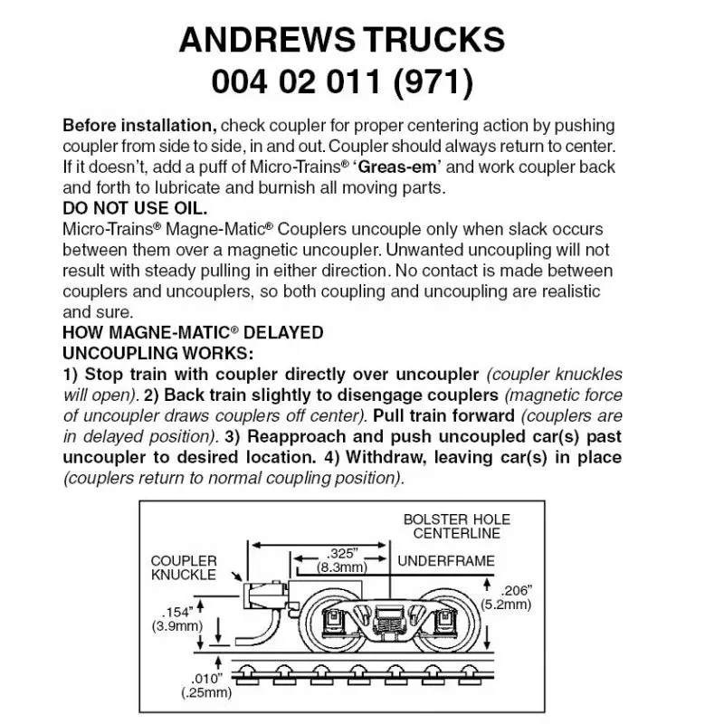 00302011 - Andrews Bogies With Short Extension Coupler - 1 Pair (N Scale) 1