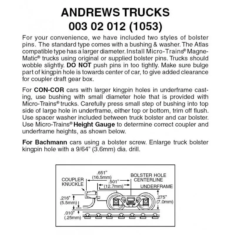 00302012 - Andrews Bogies With Medium Extension Coupler - 1 Pair (N Scale) 1