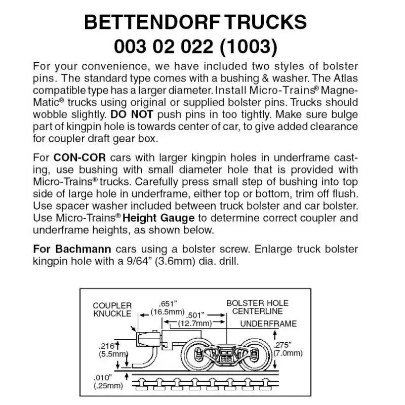 00302022 - Bettendorf Bogies With Medium Extension Couplers - 1 Pair (N Scale) 1