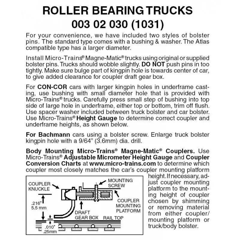00302030 - Roller Bearing Bogies Without Coupler - 1 Pair (N Scale) 1