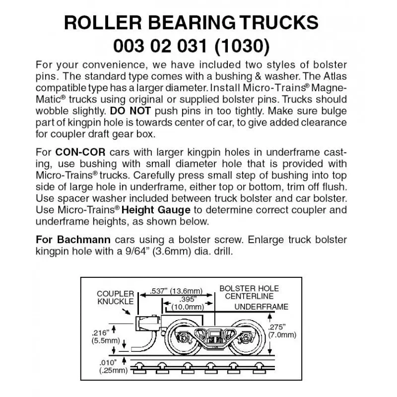 00302031 - Roller Bearing Bogies With Short Extension Coupler - 1 Pair (N Scale) 1