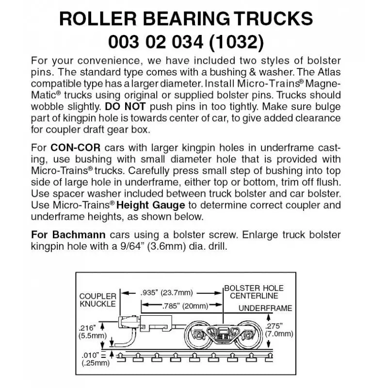 00302034 - Roller Bearing Bogies With Long Extension Coupler - 1 Pair (N Scale) 1