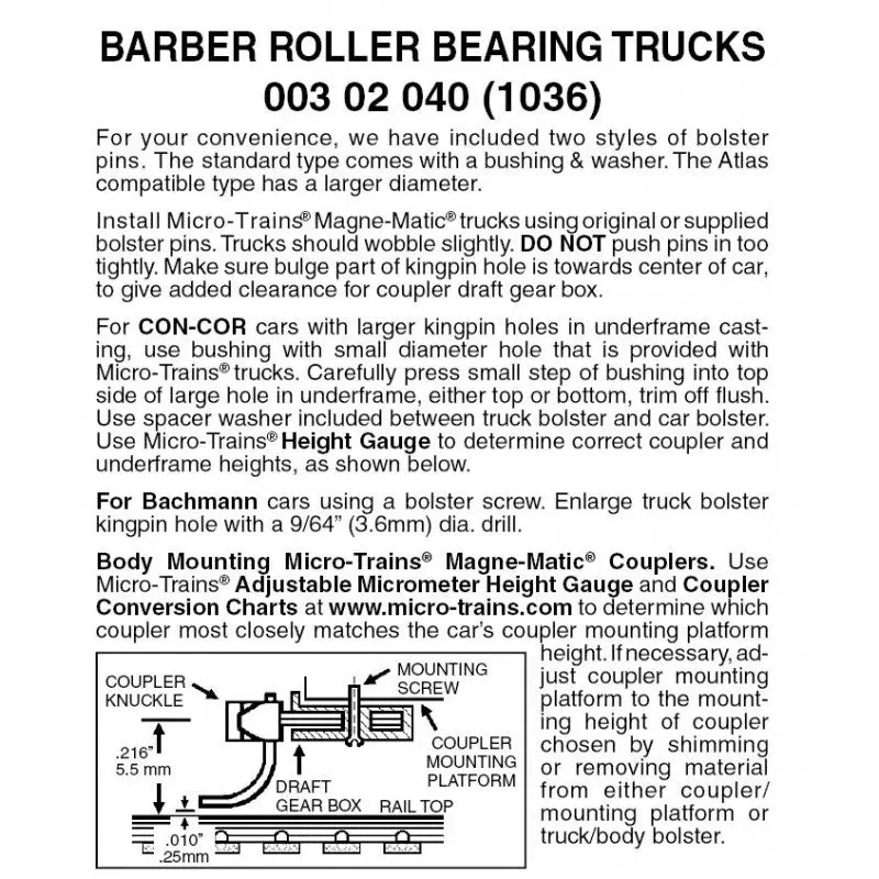 00302040 - Barber Roller Bearing Bogies - Without Couplers - 1 Pair (N Scale) 1