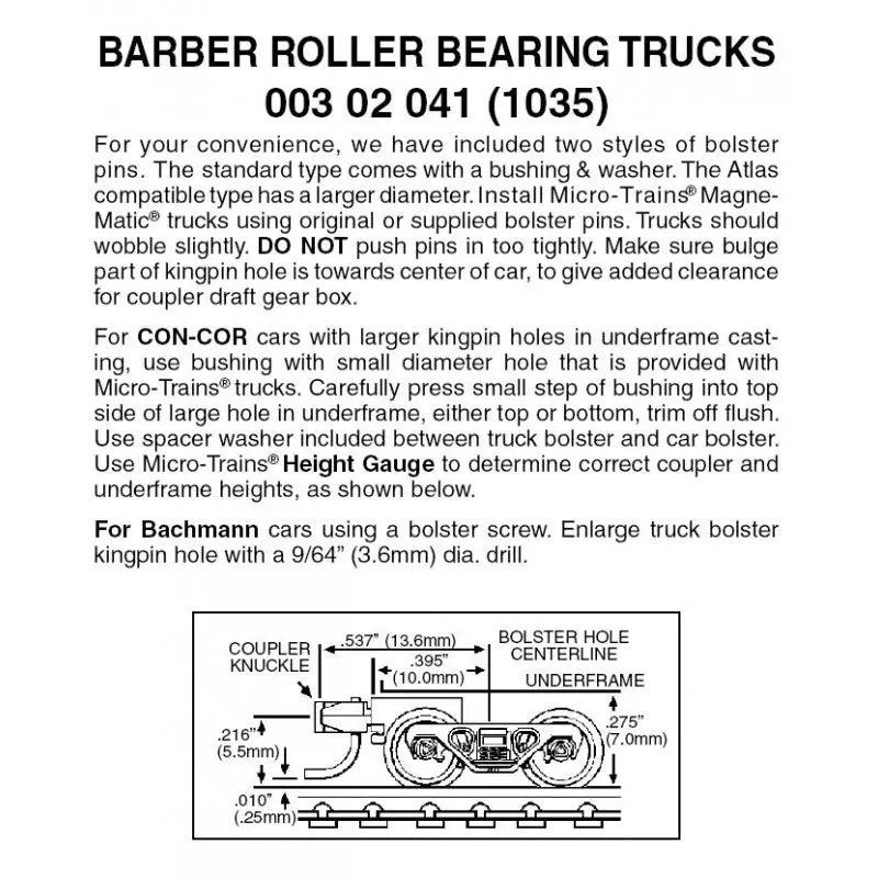 00302041 - Barber Roller Bearing Bogies With Short Extension Couplers - 1 Pair (N Scale) 1