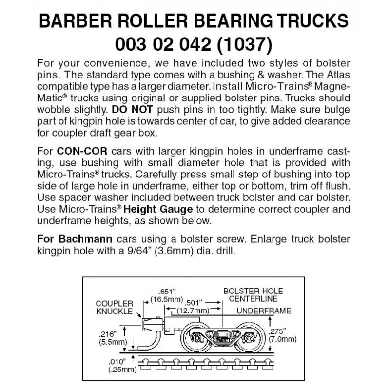 00302042 - Barber Roller Bearing Bogies - Medium Ext. Couplers - 1 Pair (N Scale) 1