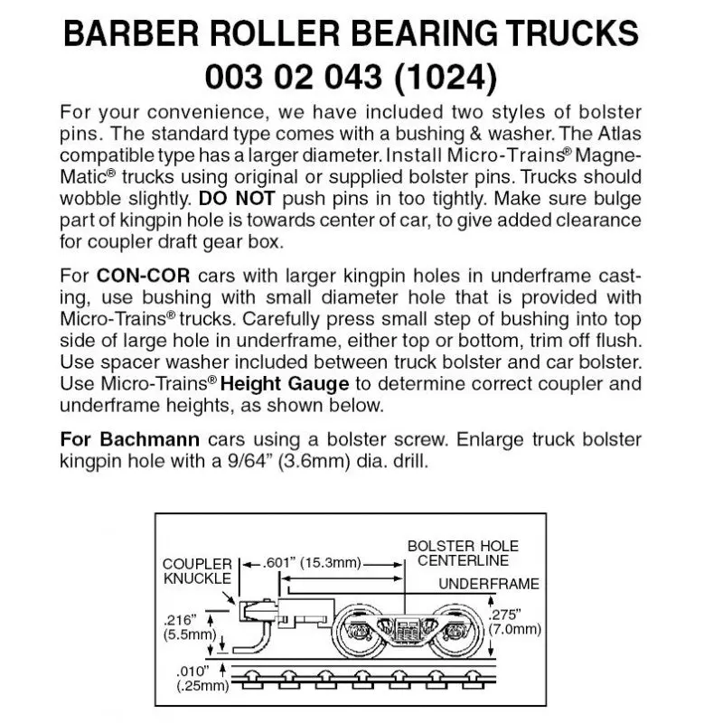 00302043 - Barber Roller Bearing Bogies With Medium Extension Couplers - 1 Pair (N Scale) 1