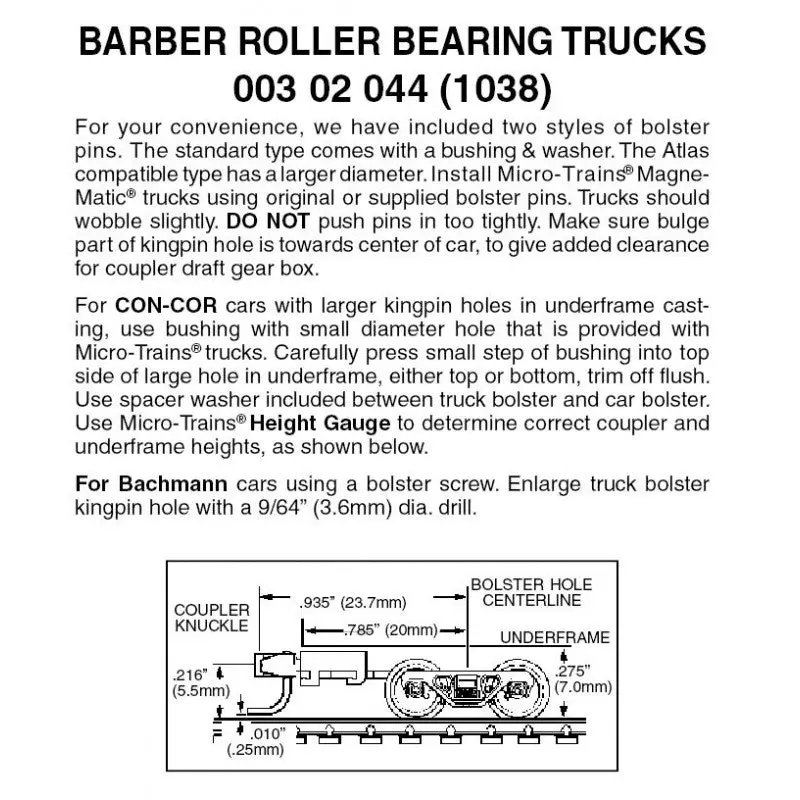 00302044 - Barber Roller Bearing Bogies With Long Extension Couplers - 1 Pair (N Scale) 1