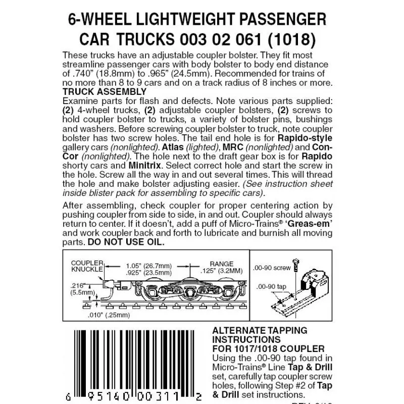 00302061 - Passenger Car Lightweight Bogies - 6 Wheel - 1 Pair (N Scale) 1