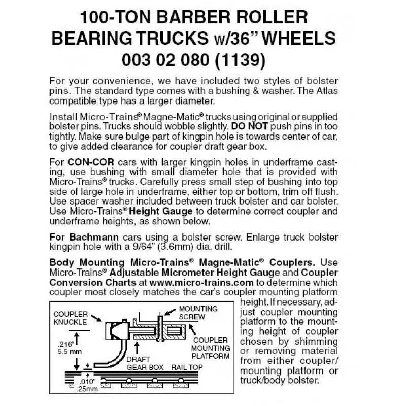 00302080 - 100 Ton Barber Roller Bearing Bogies 36” - 1 Pair (N Scale) 1