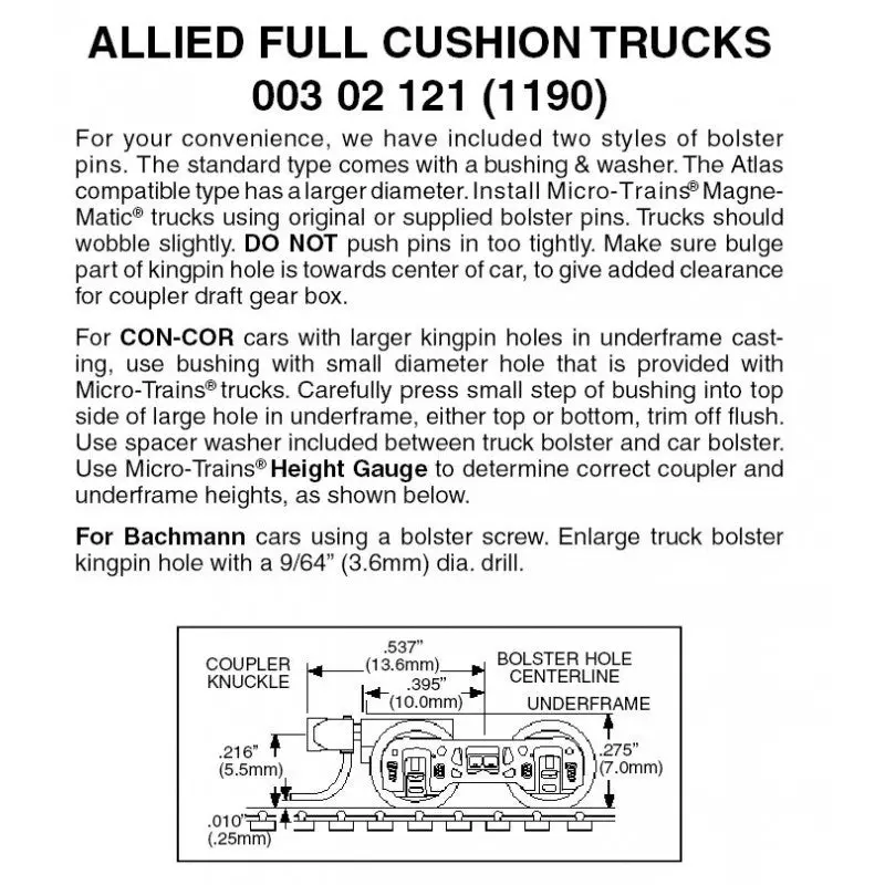 00302121 - Allied Full Cushion Bogies With Short Extension Couplers - 1 Pair (N Scale) 1