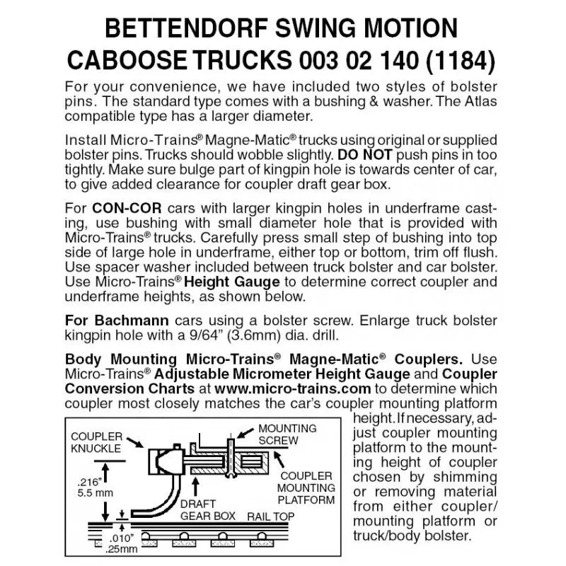 00302140 - Bettendorf Swing Motion Caboose Bogies - 1 Pair (N Scale) 1