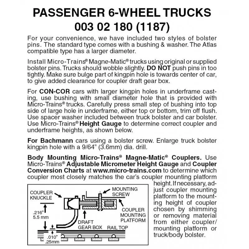 00302180 - Passenger Car Bogie - 6 Wheel - 1 Pair (N Scale) 1