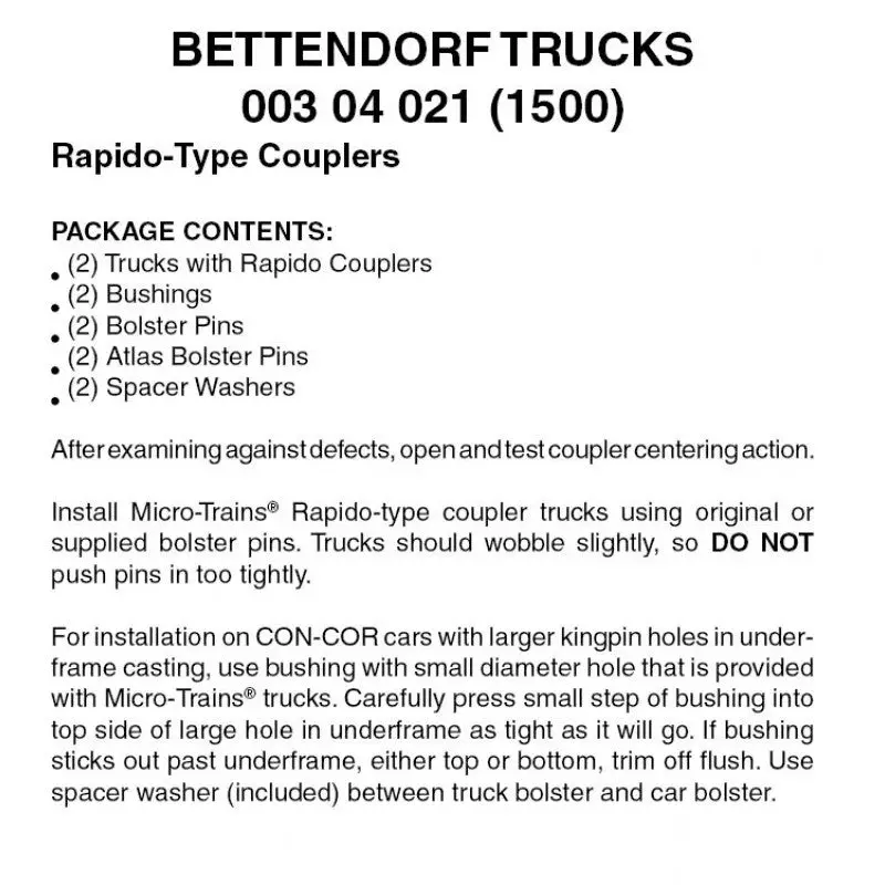 00304021 - Bettendorf Bogies With Rapido Type Couplers - 1 Pair (N Scale) 1