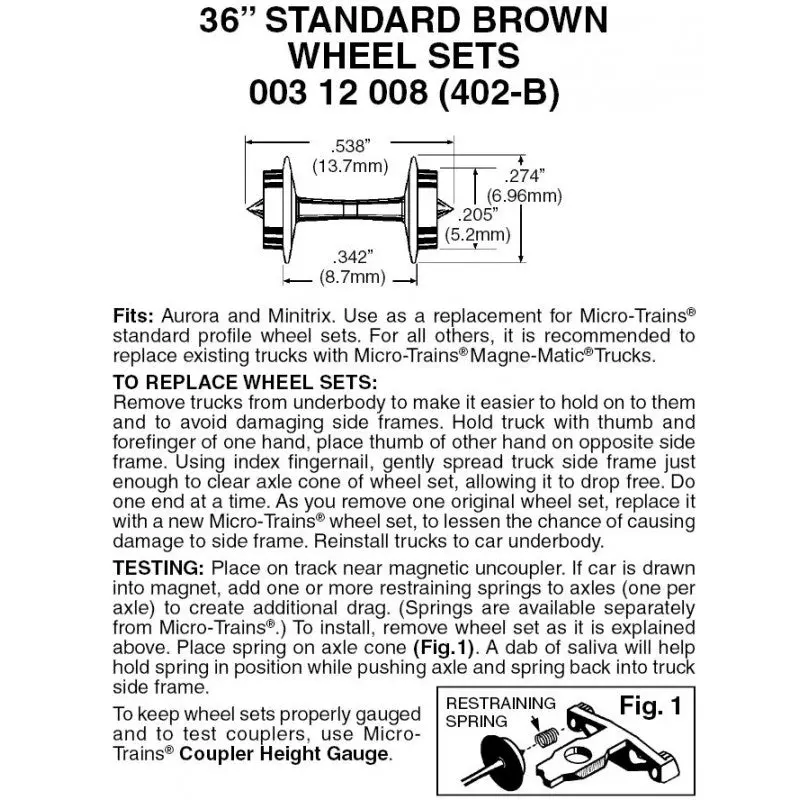 00312008 - 36” Standard Wheelsets - Brown - 48 Axles (N Scale) 1