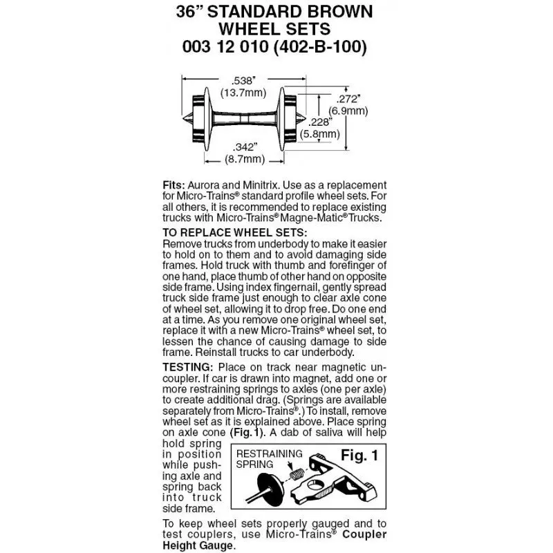 00312010 - 36” Standard Wheelsets - Brown - 100 Axles (N Scale) 1