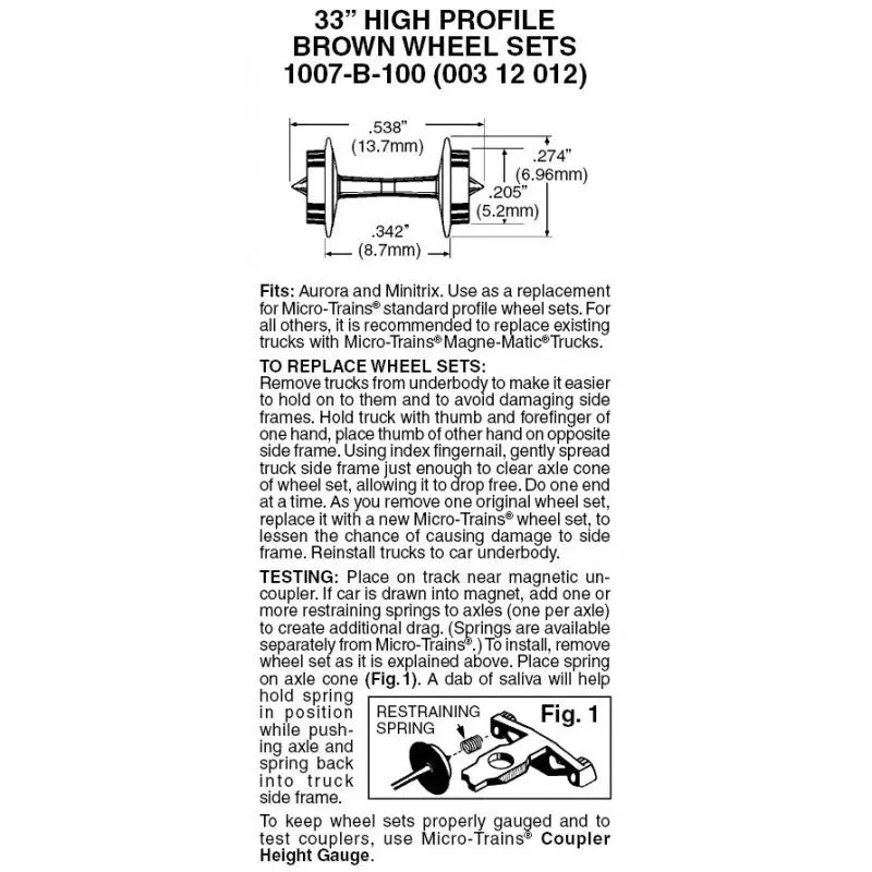 00312012 - 33” Standard Wheelsets - High Flange - Brown - 100 Axles (N Scale) 1