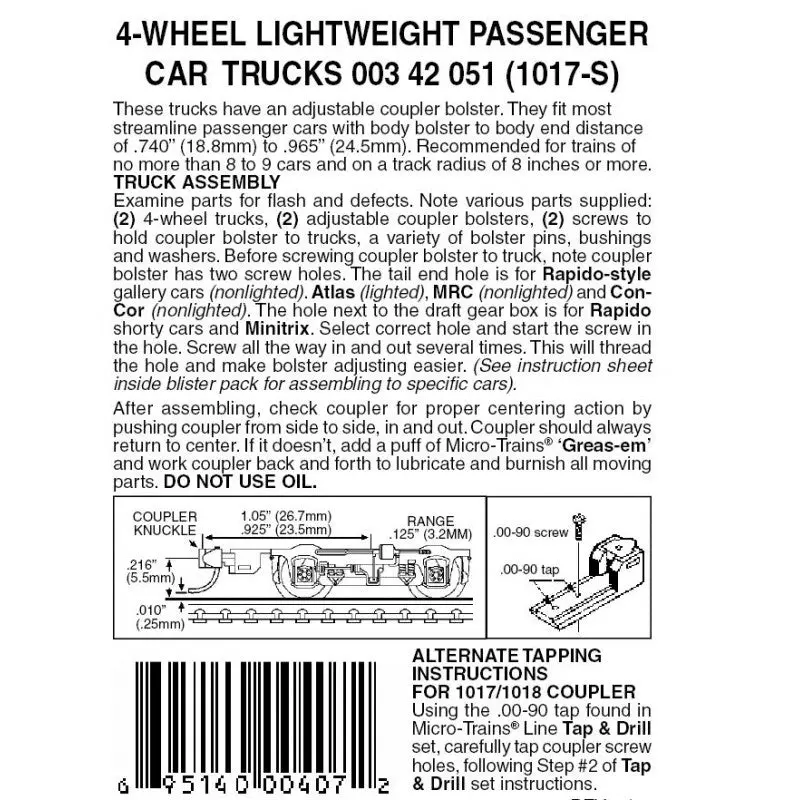 00342051 - Passenger Car Lightweight Bogies - 4 Wheel - Silver - 1 Pair (N Scale) 1