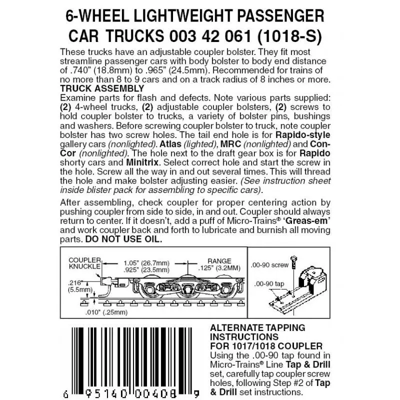 00342061 - Passenger Car Lightweight Bogies - 6 Wheel - Silver - 1 Pair (N Scale) 1