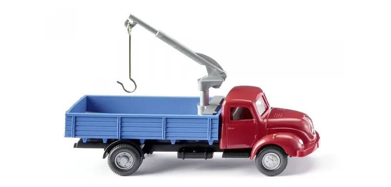 17042002 - Flatbed Truck With Loading Crane - Magirus S 3500 - Red/Blue (Ho Scale) 1