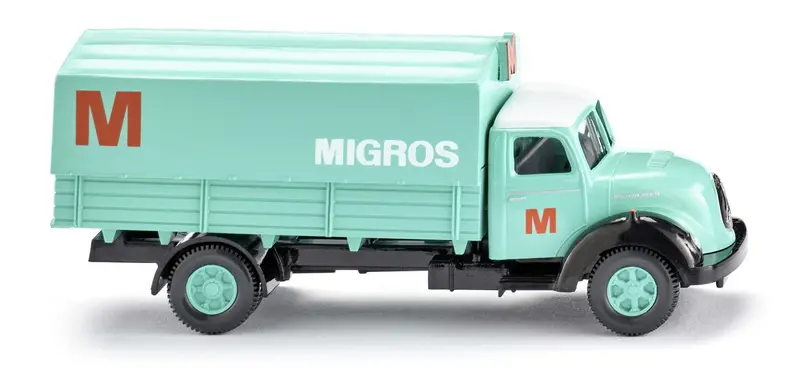 17042602 - Magirus Sirius Flatbed Lorry - "Migros" (Ho Scale) 1
