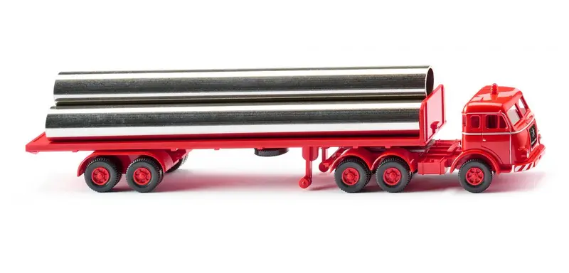 17055404 - Henschel Flatbed Semi Trailer Truck - Luminous Red (Ho Scale) 1