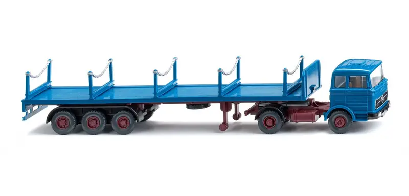 17055406 - Mercedes Benz Stanchion Trailer Truck - Azure Blue (Ho Scale) 1