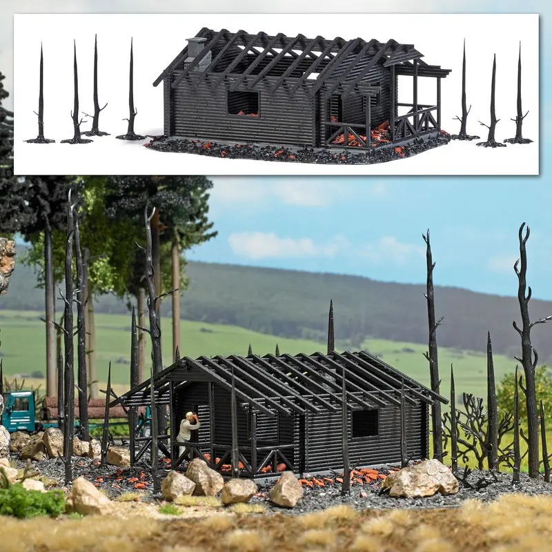 1853 - Scenery Set - Burnt Down Forest Hut (Ho Scale) 1