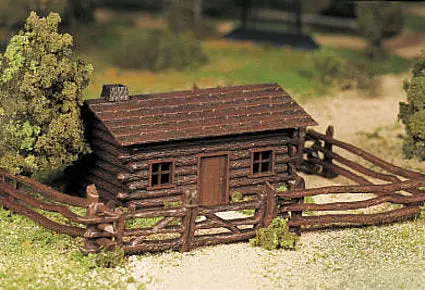 45982 - Log Cabin With Rustic Fence (O Scale) 1