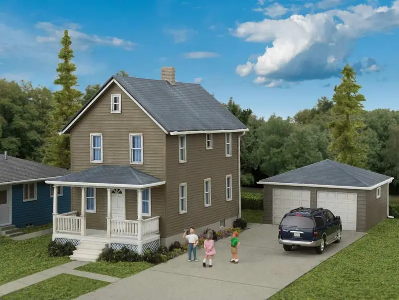 933-3792 - Two-Story House With Garage Kit (Ho Scale) 1