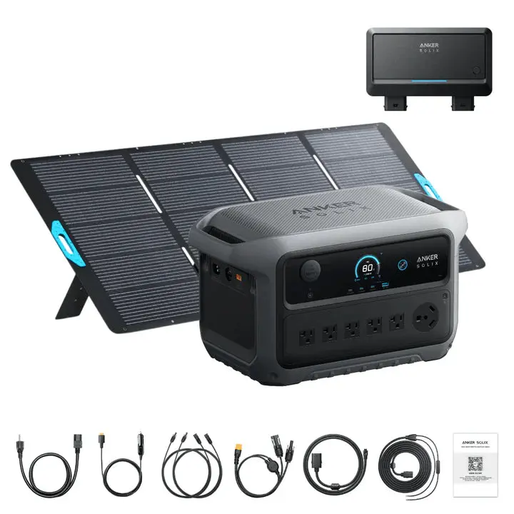 Anker Solix B17831ag C2000 Gen 2 Portable Power Station 2048Wh W/ 400W Solar Panel & Car Alternator Charger 1