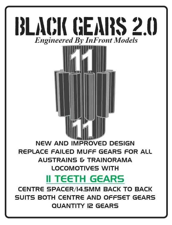 Black Gears 2.0 – To Suit Austrains & Trainorama Models – 11-Teeth Gears (12Pc) 1