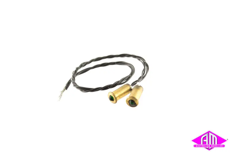 Brass Cased Headlights Green 2Pc L-774 1