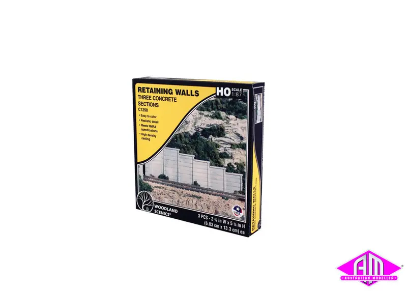 C1258 - Retaining Wall - Concrete 3Pc (Ho Scale) 1