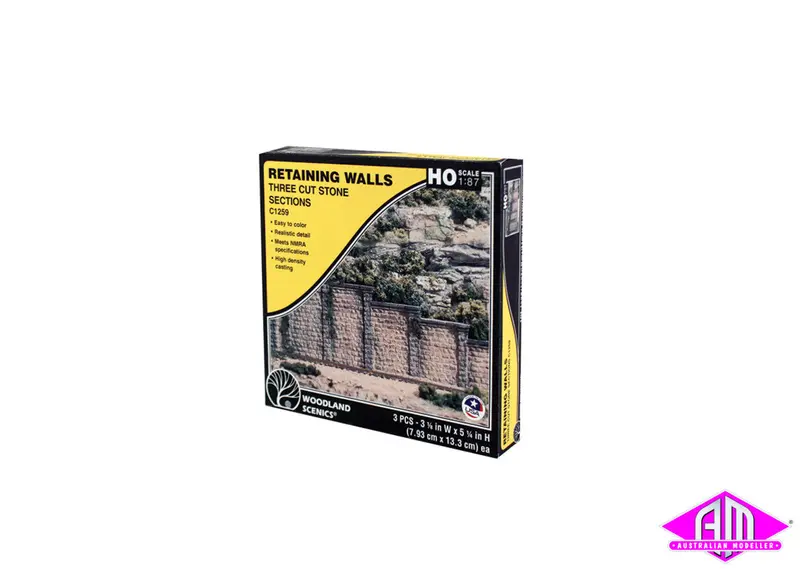 C1259 - Retaining Wall - Cut Stone 3Pc (Ho Scale) 1