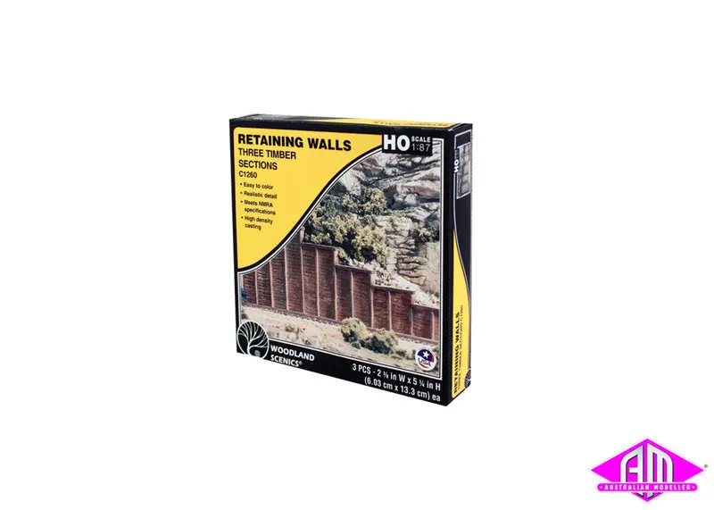 C1260 - Retaining Wall - Timber 3Pc (Ho Scale) 1