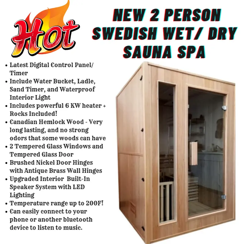 Canadian Hemlock Indoor Spa Hot Traditional Wet / Dry Steam Sauna For 1 Or 2 Person - 6Kw Heater 1