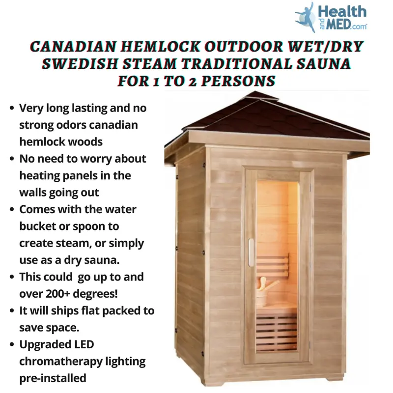 Canadian Hemlock Outdoor Wet/Dry Swedish Steam Traditional Sauna For 1 To 2 Persons 1